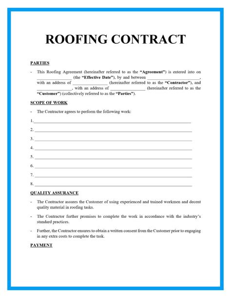 Standard Sheet Metal Roofing Working Agreement